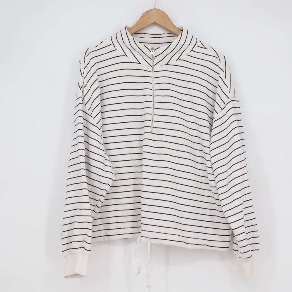 Old Navy Womens XL Striped Quarter Zip Pullover Sweatshirt White Navy Blue - Picture 1 of 5